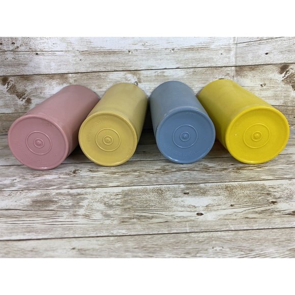 Tupperware Pastel Tumblers Cup 1348 18oz Set of 4 Tan Pink Blue Yellow - Picture 10 of 12